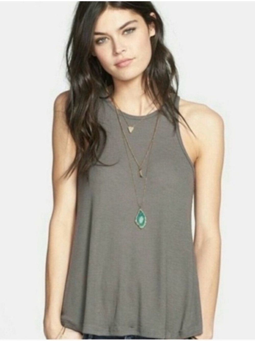 FREE PEOPLE Long Beach Large Gray Racerback tank top. Large. EUC No Flaws
